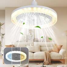 Moreka FS-136, ventilador de techo con luz LED y base para bombillas E26/E27, 3000K-6000K de temperatura de color ajustable, diseño silencioso de 20W, tres velocidades de viento, control remoto, apto para salas de estar, dormitorios, comedores, oficinas y otros espacios. - Blanco - Ver 2