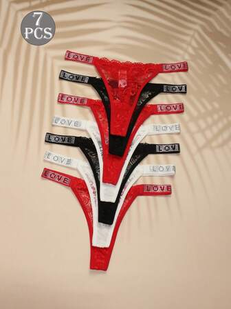 7 قطع من مجموعة ملابس داخلية نسائية رسن مطرزة بورود وإكليل الراين، سروال "ثونغ" مرصع بإكليل راين