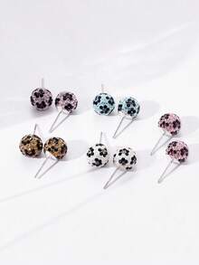 1 Pair, Elegant & Simply Style, 925 Sterling Silvery Ball With Leopard Print Stud Earrings Inlaid Shiny Rhinestone, Delicate Temperament Accessory For Daily Wear & Party - Pink Leopard Print - View 2