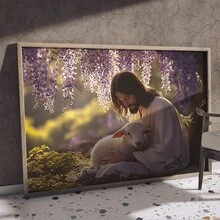1 Pc Canvas Painting,Painting, Person, Lamb, Wisteria, Indoor, Wall - Hanging, Natural Scenery,Wood Framed Painting (1) Thickness 2.5 Cm/ 1 Inch-Home Decoration For All Occasions,Ideal New Year, Valentine's Day,Thanksgiving,Easter,Christmas Gift,Room Decoration Aesthetic,Wall Decoration Art,Perfect Gift,Autumn And Winter Wall Decoration,Living Room Decoration, Bedroom Decoration, Kitchen Decoration, Entry Decoration, Bathroom Decoration, Direct Wall Painting, High Quality Wall Painting Poster,Modern Home Decoration Stretched And Framed Ready To Hang