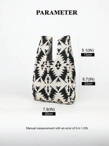 Foldable Mini Lightweight White Floral Crochet Handbag, Shoulder Bag, Tote, Casual, Fashion, Suitable For Photos, College, Vacation, Boho Style For Women - Black - View 2