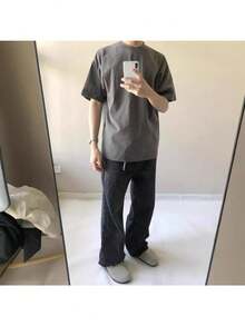 Men's Black Bootcut Jeans – Vintage Washed Denim Pants, Retro Distressed Slim Flare Trousers For Casual Streetwear - Dark Grey - View 3