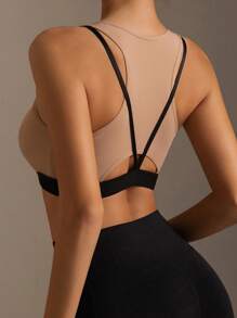 1pc Women's Solid Color Comfortable Sports Bra With Open Back Design