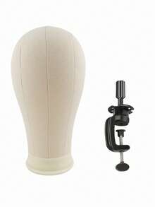 22 英寸假发头，带安装孔的帆布模特头，用于假发制作、造型和展示的模特头 - 米色 - 查看 1