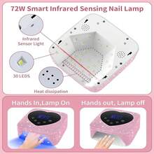 UV Light For Nails, 72W Cordless Rechargeable UV Nail Lamp, Fast Nails Dryer Curing Lamp For Salon & Home, Gel Nail Polish UV Light With 5 Timer Setting, Touch Control & Auto Sensor - Pink - View 3