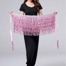 1 pieza Faja para danza del vientre con 4 capas, cinturón de cintura con flecos y lentejuelas, cadena de cintura bohemia para danza del vientre (el empaque exterior del producto se envía al azar). Se enviará el color del producto.