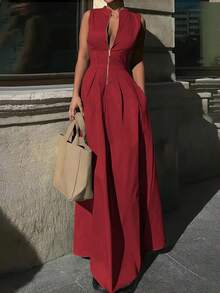 Fashion Casual & Versatile Sleeveless Women Dress, Spring/Summer Elegant - Burgundy - View 7