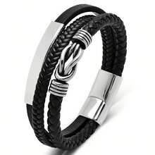 1pc Woven Leather Accessories Bracelet, Multi-Layer Fashion Men's Bracelet