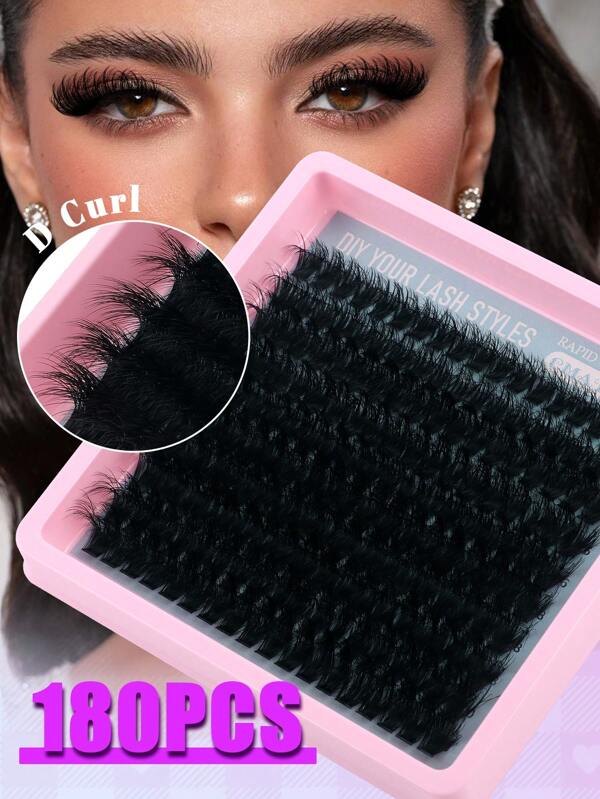 180 Cílios individuais D Curl 80D DIY em casa, grossos e fofos, faça você mesmo, cílios em cluster 14/16/18/20 mm, extensões de cílios de comprimento misto 0,07 mm, D Curl russo, grossos e reutilizáveis, cílios dramáticos para iniciantes, fáceis de usar - 10 fileiras, longa duração para maquiagem dos olhos, cílios em cluster para uso diário, festa, casamento, Natal, maquiagem dramática para os olhos de noiva, carnaval, cosplay, cílios postiços para iniciantes, presente de dia das mães