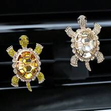 1pc/3pcs Alloy Rhinestone Crystal Gemstone Decor Sea Turtle Car Air Vent Clip Fragrance Holder, Creative Car Interior Fragrance Decor