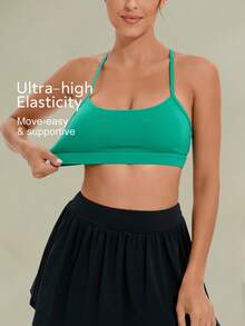 Tender Angel Women's Sports Bra With Removable Padded Straps, Racerback, Minimalist Design, Suitable For Running, Gym, Fitness - Green - View 2