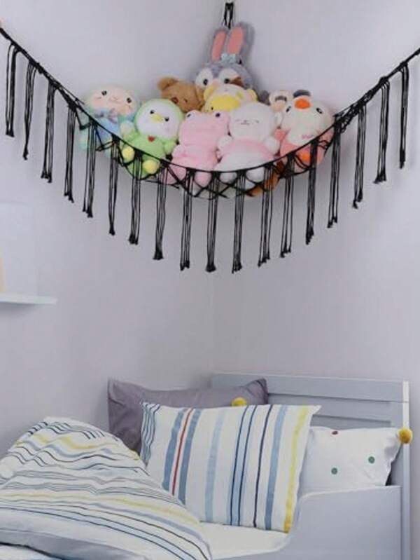 Rede para armazenamento de bichos de pelúcia ou canto de rede - Rede grande para brinquedos de pelúcia, decoração de quarto - Suporte organizador para bichos de pelúcia fofos - Rede para armazenamento de bonecas, decoração de parede para quarto, rede grande de canto de malha, suporte de armazenamento suspenso, sala de estar familiar, decoração de quarto, decoração de presente fofa e interessante