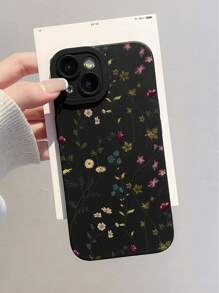 1 carcasă de protecție neagră cu model floral și frunze, cu acoperire completă, compatibilă cu Apple 16, 15, 14, 13, 12, 11 Pro Max și seria