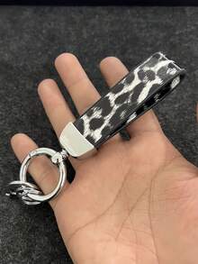 1 pieza Llavero de muñeca de estilo francés de cuero con 2 anillos para llaves y anillo en D anti-pérdida, correa portallaves unisex corta, llavero de coche de moda multicolor, accesorio de bolso de estilo empresarial para uso diario de hombres, accesorio de coche casual, estilo gótico lindo Y2K para la escuela