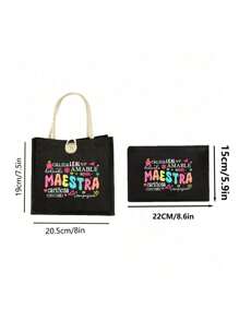 Bolso de mano de lino con estampado de agradecimiento al maestro, monedero de lino negro, bolsa de compras negra con texto "Maestra", regalo de aprecio al maestro, bolso de mujer de lino de gran capacidad. Diseño innovador, bolso de almacenamiento casual portátil de gran capacidad