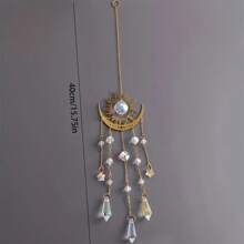 1pc Golden Flame Moon Crystal Pendant Sunlight Catcher Outdoor Garden AB Color Hanging Decoration Ornament,Halloween,Spooky,Autumn,Holiday,Festival,Home Decor ,Room Decor,Wall Decor Gifts Birthday Graduation