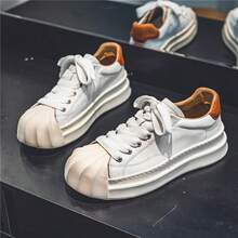 New Style Men's Casual Niche Low-Top Design Sense Skateboard Shoes, Versatile Thick Sole Sneakers, Fashion Color-Blocking Leisure Shoes - White - View 1