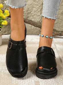 Women's Summer Casual Backless Slide Sandals, Black Non-Slip Outdoor Slippers