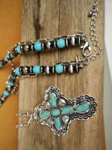 1 pezzo Collana con pendente a forma di croce intarsiato in turchese, ispirato allo stile , unisex