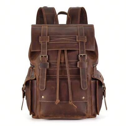 Local Warehouse- Horse Leather Large Capacity Leather Men's Backpack Crazy Outdoor Sports Backpack Leisure Travel Business Attendance Backpack