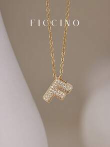 Dây chuyền mặt chữ cái Cubic Zirconia cổ điển FICCINO, Dây chuyền chữ cái mạ vàng bằng thép không gỉ Titanium, Vòng cổ choker All-Match hàng ngày, Hộp quà tặng, Quà kỷ niệm - 1556n - Xem 19