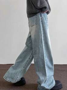 男士休闲复古宽松牛仔裤，四季皆宜，保暖 - 淺色水洗藍 - 查看 6
