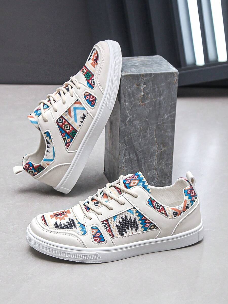 男士时尚休闲简约运动运动鞋，透气低帮帆布运动鞋 - 白色 - 查看 1