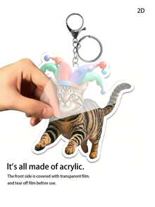 1 件可爱猫咪钥匙扣、2D 卡通装饰包夹、送给朋友的吊坠礼物、汽车配件哥特 Y2k - 彩色 - 查看 3