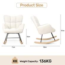 Nalupatio Rocking Chair,Lambswool With High Backrest Armrest,Upholstered Up To 136 Kg Load-Bearing Comfy Stabilise Rocking Chair For Livingroom Bedroom Balcony White - White - View 3