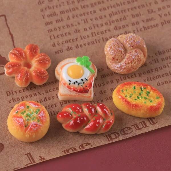 6pcs Fried Bread Pattern Refrigerator Magnets - 3D , Assorted Styles, Cute Magnets Great For Holiday Decor, Office, Kitchen, Whiteboard, Storage Cabinet, Dishwasher, Home Decor, Valentine's Day Gift