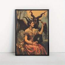 Retro Modern Art Deco Style Canvas Art Print - Spooky Gothic Valentine Frameless Wall Hanging Decor - Ink On Canvas, Cartoony Occult Theme Poster For Home Office, Living Room, Bedroom Decoration