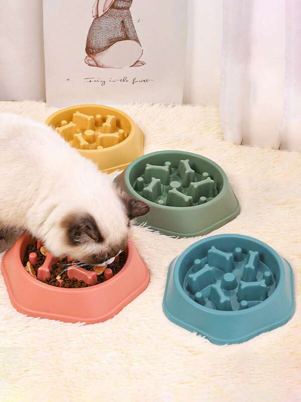 Tigela de alimentação lenta para animais de estimação, tigela de comida anti-engasgo para cães, cor de doce em formato de osso, tigela de alimentação lenta para gatos, prato antiderrapante para alimentação lenta para animais de estimação