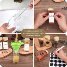 12/24 件带竹盖的玻璃香料罐，4 盎司玻璃罐，配有极简主义农舍香料标签贴纸、可折叠漏斗、调味料储存瓶，适用于香料架、橱柜、抽屉