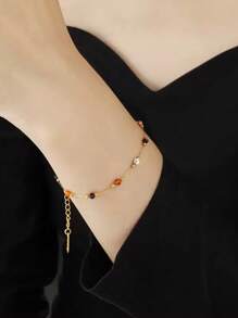 1 Set de Collar, Pulsera y Tobillera de Acero Inoxidable con Cuentas de Estilo Bohemio Minimalista y Colorido, apto para Uso Diario o Vacaciones en la Playa, también un Gran Regalo para el Día de la Madre