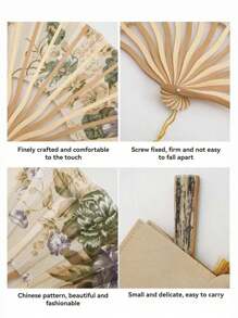 1pc Traditional Ink Painting Hand Fan, Retro Classical Style, Handheld Bamboo Fabric Fan, Portable Vintage Cheongsam Accessory, Elegant Floral Pattern With Tassels, Home Decor And Personal Use