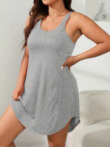 Vestido de Casa Casual Folgado Sólido de Verão para Mulheres Plus Size com Decote Redondo sem Manga