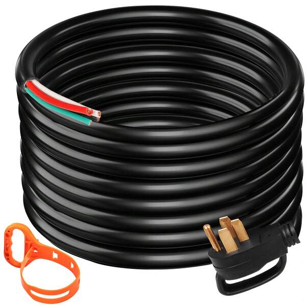 Cable de alimentación para caravana, camping, generador, 25', 50 A, 6/3 + 8/1 AWG, NEMA 14-50P a cable desnudo