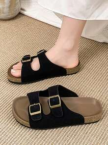 1 Pair Black Light-Weight Summer Slippers, Fashionable Comfortable Non-Slip House Slippers - Black - View 3