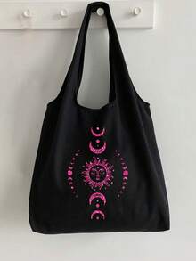 日月星辰印花帆布单肩包、黑色印花背心手提袋和黑色小包，情人节礼物、伴娘个性化婚礼礼品袋、化妆包、旅行简易收纳袋，适合购物、旅行和度假，适合赠送亲朋好友，母亲节礼物 - 黑色 - 查看 9