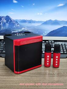 1个音箱+2个麦克风，配备4种LED滚动灯，适用于家庭电视、KTV、户外便携式卡拉OK无线蓝牙音箱，4英寸10W音箱、麦克风、音响一体机 - 彩色 - 查看 15