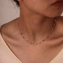 1 Set de Collar, Pulsera y Tobillera de Acero Inoxidable con Cuentas de Estilo Bohemio Minimalista y Colorido, apto para Uso Diario o Vacaciones en la Playa, también un Gran Regalo para el Día de la Madre