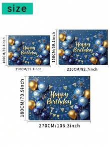 1pc 3D Blue And Gold Happy Birthday Photography Backdrops Glitter Stars Fireworks Balloons Flags Photo Background 59.1*39.4/82.7*59.1/106.3*70.9 Inches Newborn Shower Party Banner Indoor Outdoor Decoration Supplies