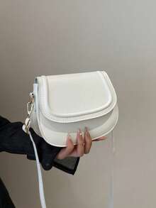 Fashion Mini Minimalist Flap Saddle Bag - Beige - View 2