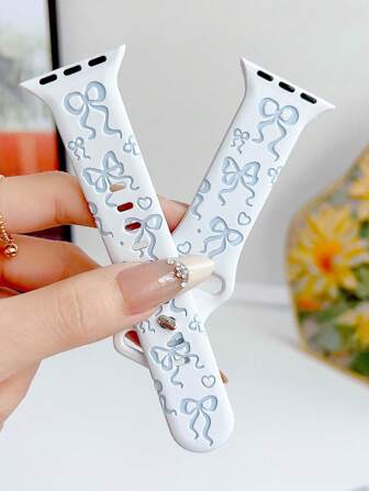 1 条 表带 表带可爱蝴蝶结双色雕刻硅胶表带适用于 38/40/41/42/44/45/49 毫米，兼容 Ultra2/SE/9/8/7/6/5/4/3/2/1 系列，女式表带，精致女士时尚手表配件，智能表带/表带，独特的个性化和风格情人节