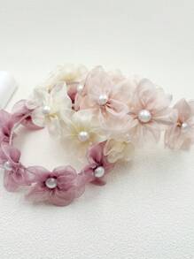 1pc Sweet Bohemian Organza Pearl Flower Hairband, Simple Beach Holiday Hair Accessory, Spring/Summer Headbands Hair Hoop ,Head Piece