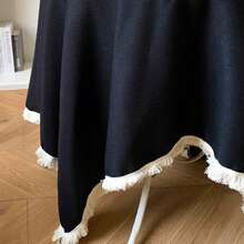 1pc Multi-Size Minimalist Artistic Black Plain Tassel Lace Tablecloth, Suitable For Wedding, Valentine's Day And Home Decor - Black - View 7
