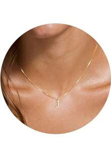 1 pieza Colgante de collar con inicial de letra de 18k oro para hombres, de acero inoxidable, resistente al agua y sin decoloración, adecuado para uso diario, fiestas, regalo del Día de la Madre - collar - Ver 8