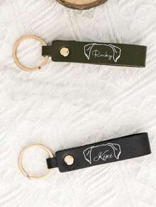 1pc Dog Ear Keychain With Name, Customized Dog Mom Keychain, Dog Mom Christmas Gift, Pet Lover Gift, Pet Loss Memorial Gift, Engraved Leather Keychain, And Gifts For Family And Friends.