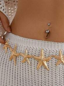 1pc Women Starfish Design Waist Chain, Sexy Bohemian Beach Bikini Body Jewelry