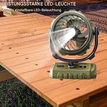 NetHong Portable USB Rechargeable Battery Powered Fan USB Rechargeable Camping Tent Fan With LED Light - Green - View 6